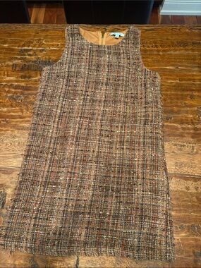 She + Sky Brown Tweed Shift Dress with Subtle Orange Flecks